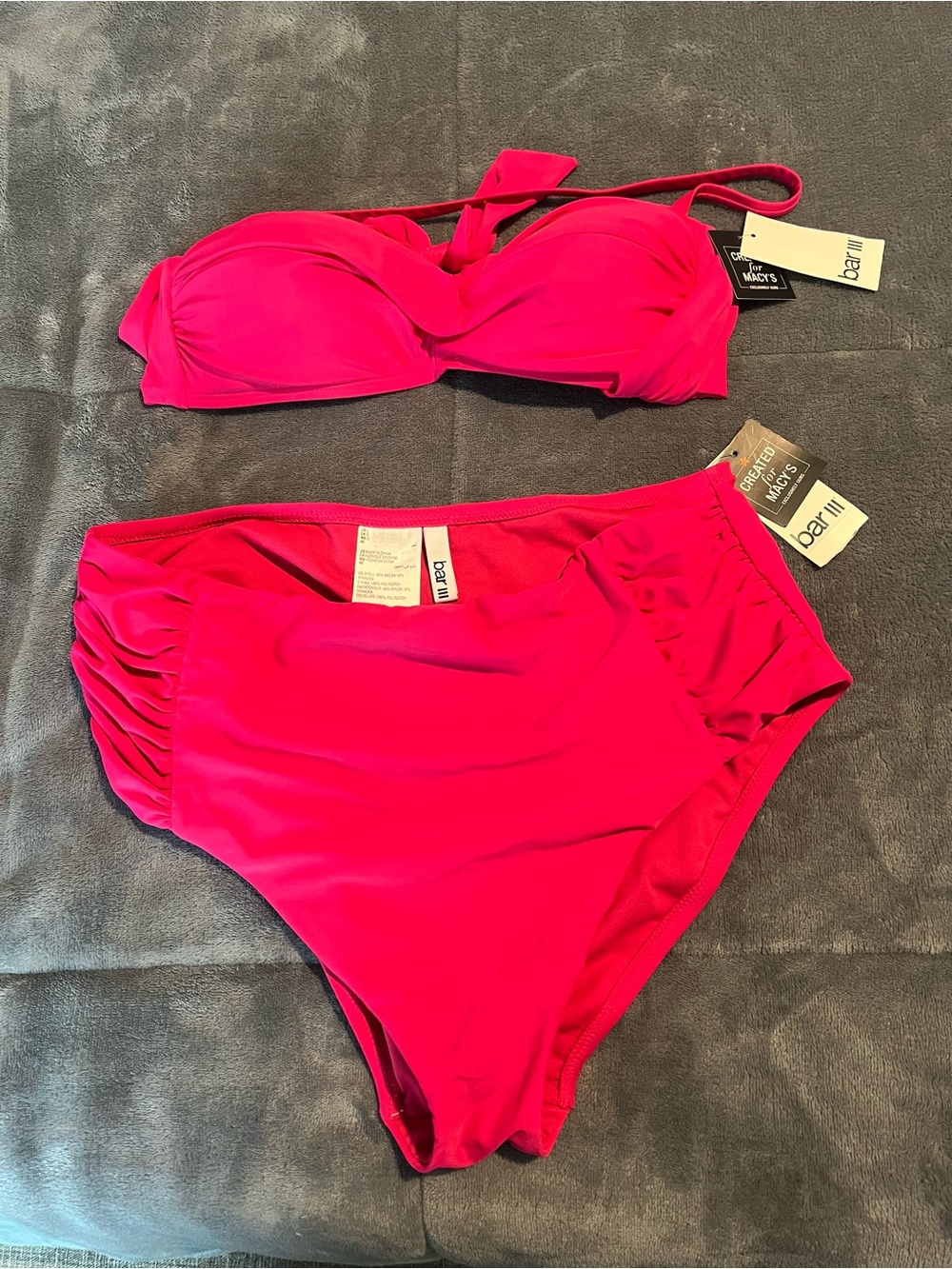 Bar III Hot Pink Bandeau Bikini Set bottoms-L top-M